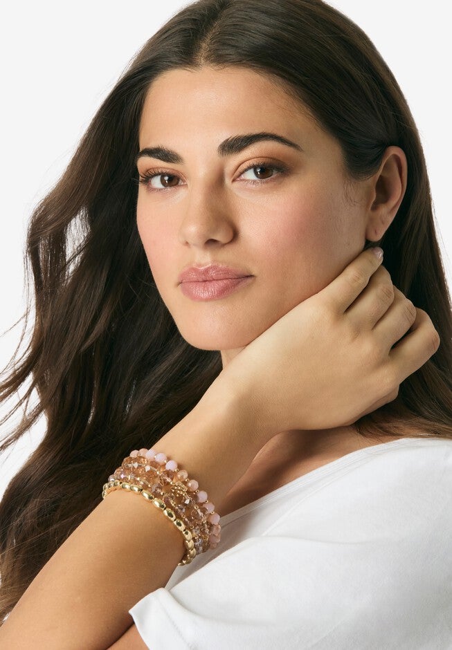 Beaded Stretch Bracelet Set, GOLD, hi-res image number null