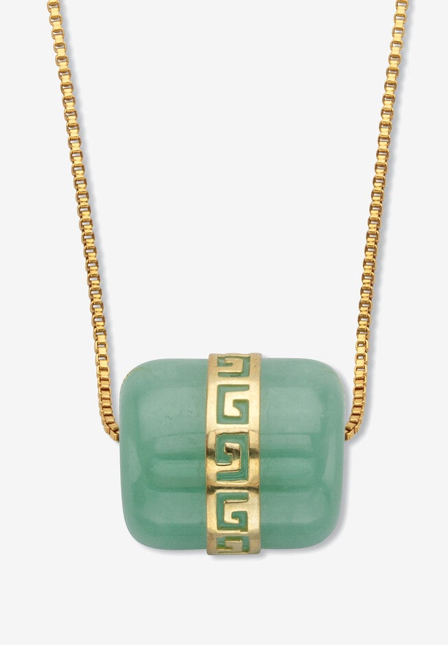 Genuine Green Jade Greek Key Pendant Necklace 14K Gold-Plated .925 18 inches Length, JADE, hi-res image number null