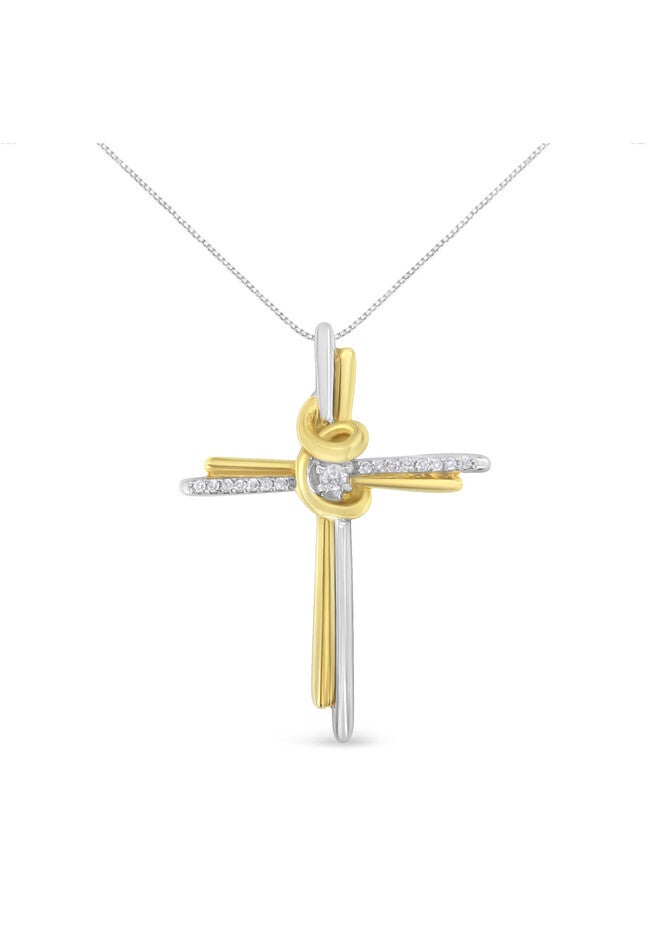 Yellow & White Gold Diamondaccented Cross Pendant Necklace, YELLOW GOLD SILVER, hi-res image number null