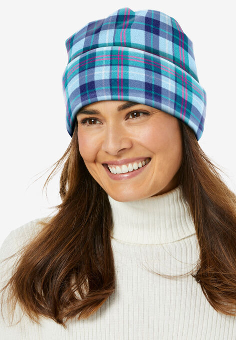 Cuffed Fleece Hat, ICE BLUE PLAID, hi-res image number null