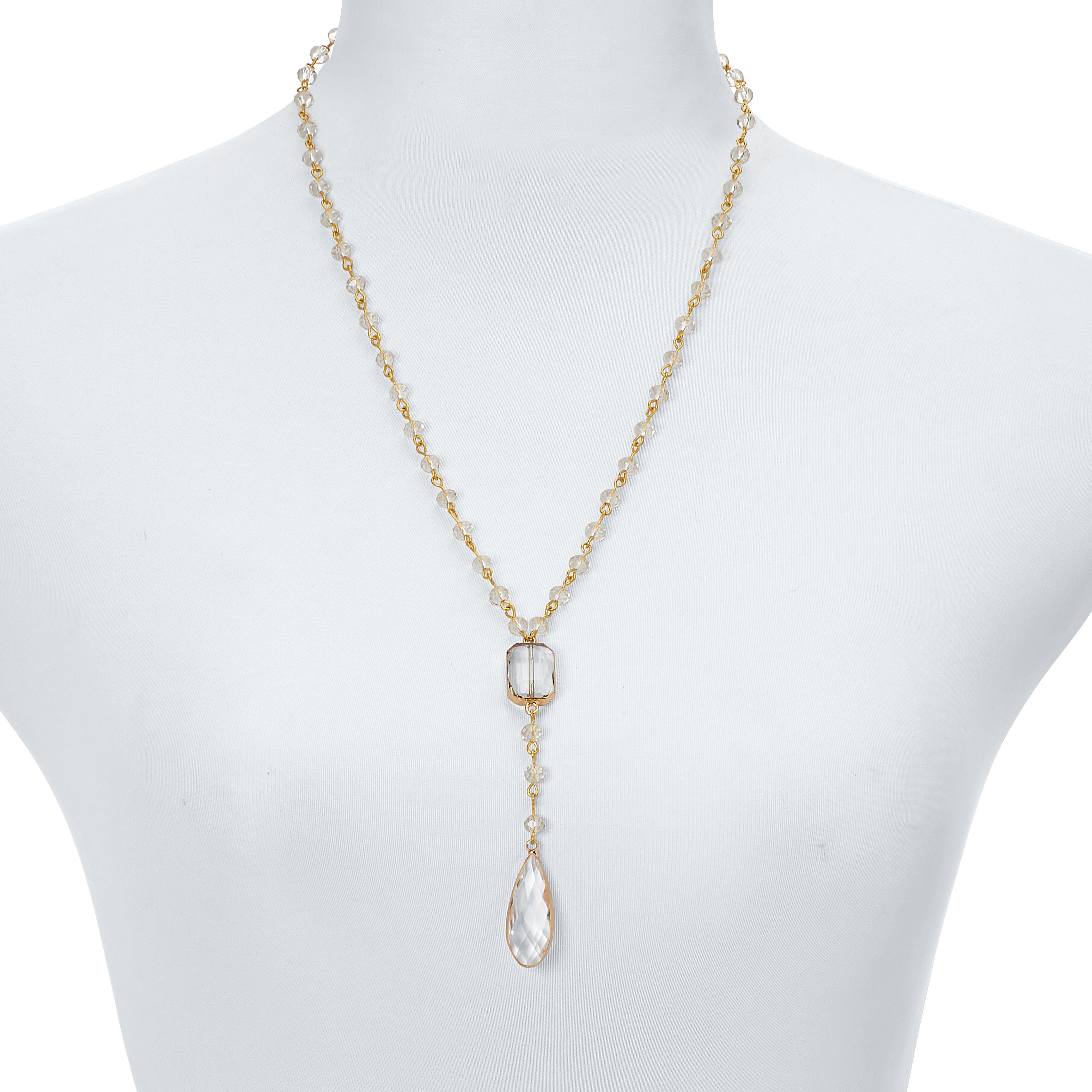 Crystal Goldtone Vintage-Inspired Necklace and Earring Set, WHITE, alternate image number 4