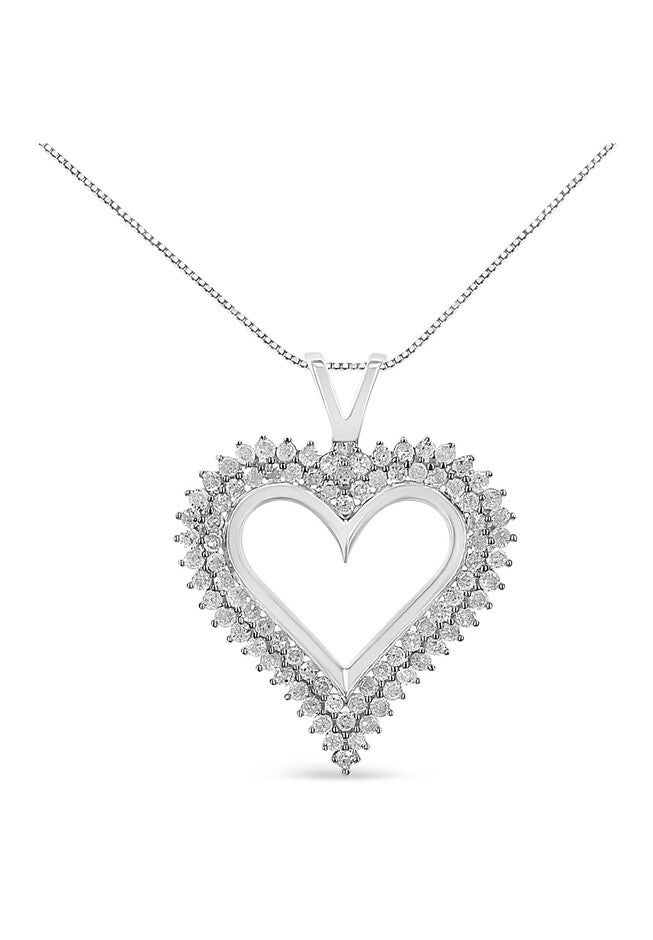 Sterling Silver 1/2 Cttw Diamond Heart Pendant Necklace, WHITE, hi-res image number 0