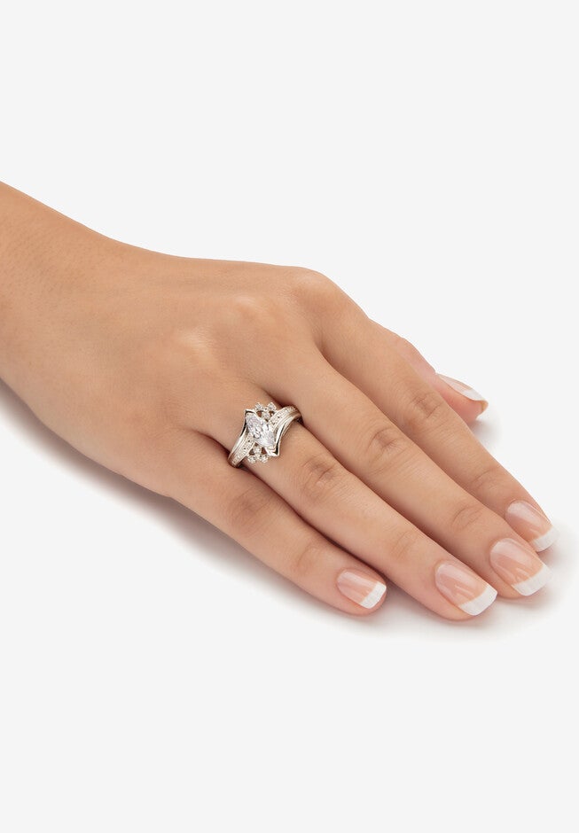 1.03 Tcw Marquise-Cut Cubic Zirconia Platinum-Plated Silver Engagement Ring, , alternate image number null