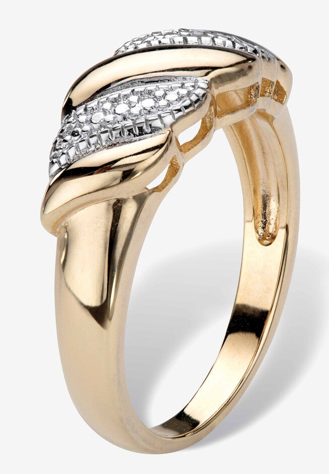 Yellow Gold-Plated Genuine Diamond Accent Banded S Link Ring, , on-hover image number null