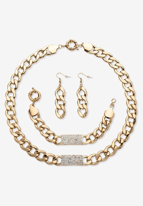 Crystal & Gold Link Necklace, Bracelet & Earring Set, GOLD, hi-res image number null