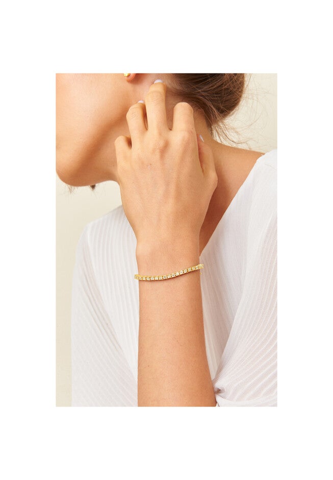 Yellow Gold Plated Sterling Silver Miracleset Diamond Round Faceted Bezel Tennis Bracelet 6 inches, , alternate image number null