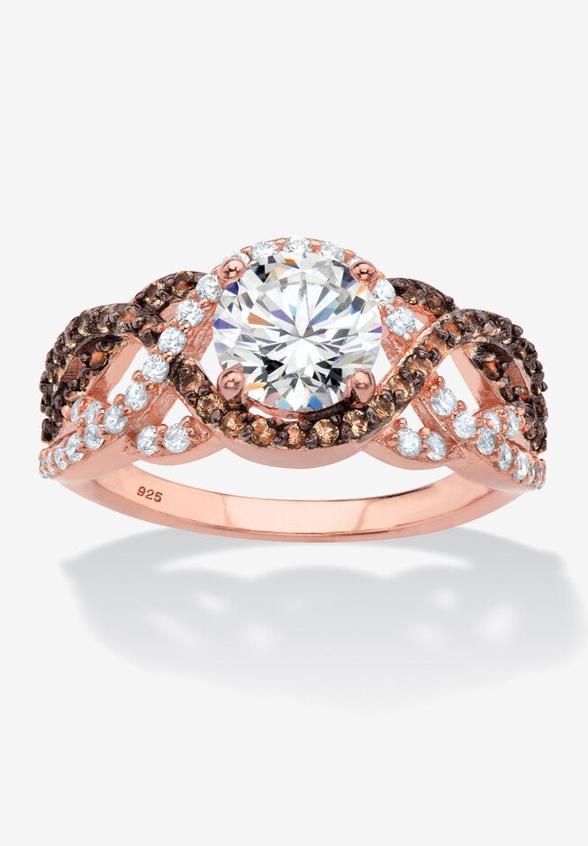 Rose Gold-Plated Silver Ring Cubic Zirconia, ROSE, hi-res image number null