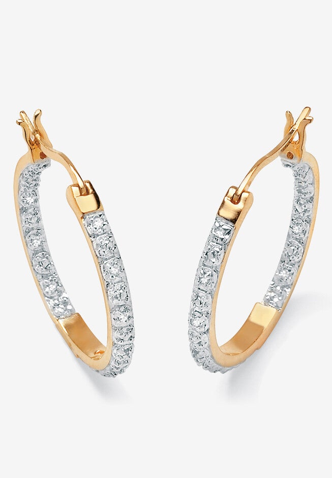 1/10 Cttw. Round Diamond Accented Hoop Earrings 14K Gold Over Sterling Silver Jewelry, DIAMOND, hi-res image number 0