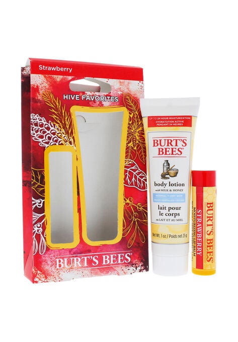 Hive Favorites Strawberry Kit -2 Pc 0.15Oz Strawberry Moisturizing Lip Balm, 1Oz Body Lotion With Milk & Honey, O, hi-res image number null