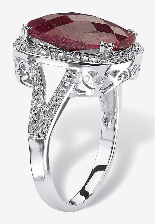 Sterling Silver Genuine Red Ruby Split Shank Filigree Ring, , on-hover image number null