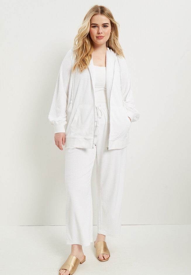 Terry Hoodie & Capri Set, WHITE, hi-res image number null