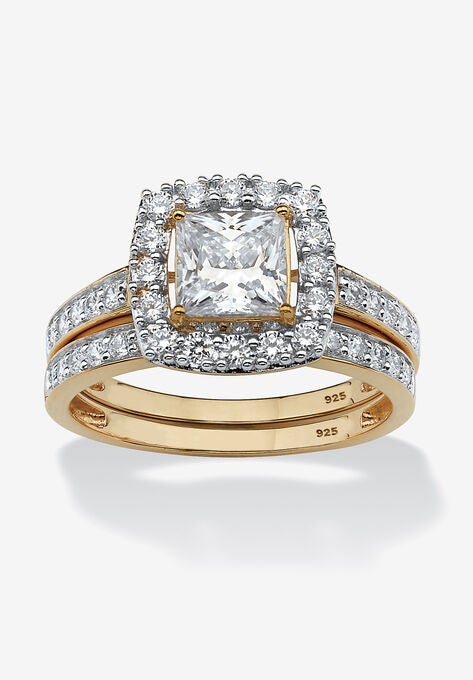 18K Gold & Sterling Silver Cubic Zirconia Set, GOLD, hi-res image number null