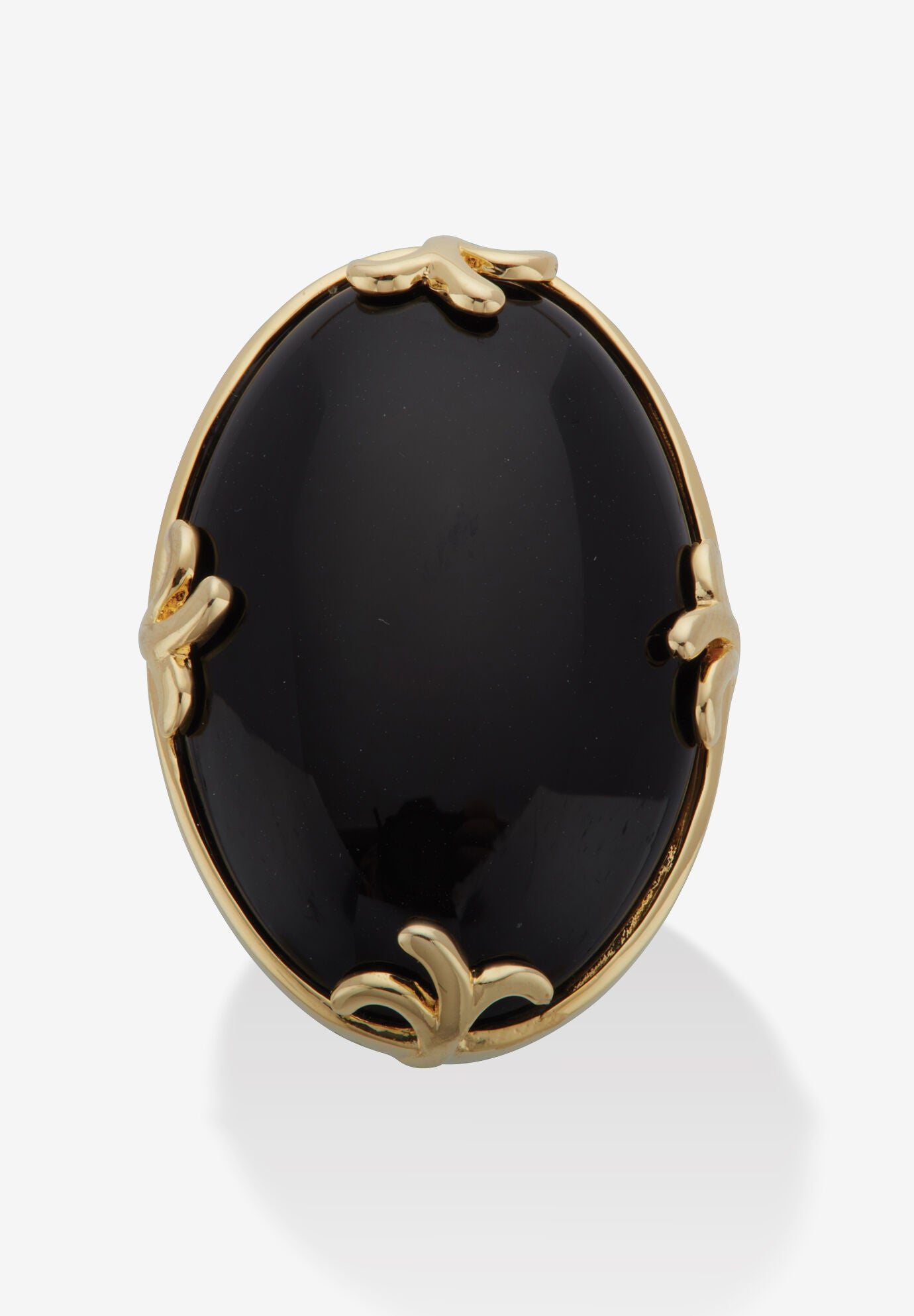Cabochon-Cut Black Agate 18K Gold-Plated Ring, AGATE, hi-res image number 0