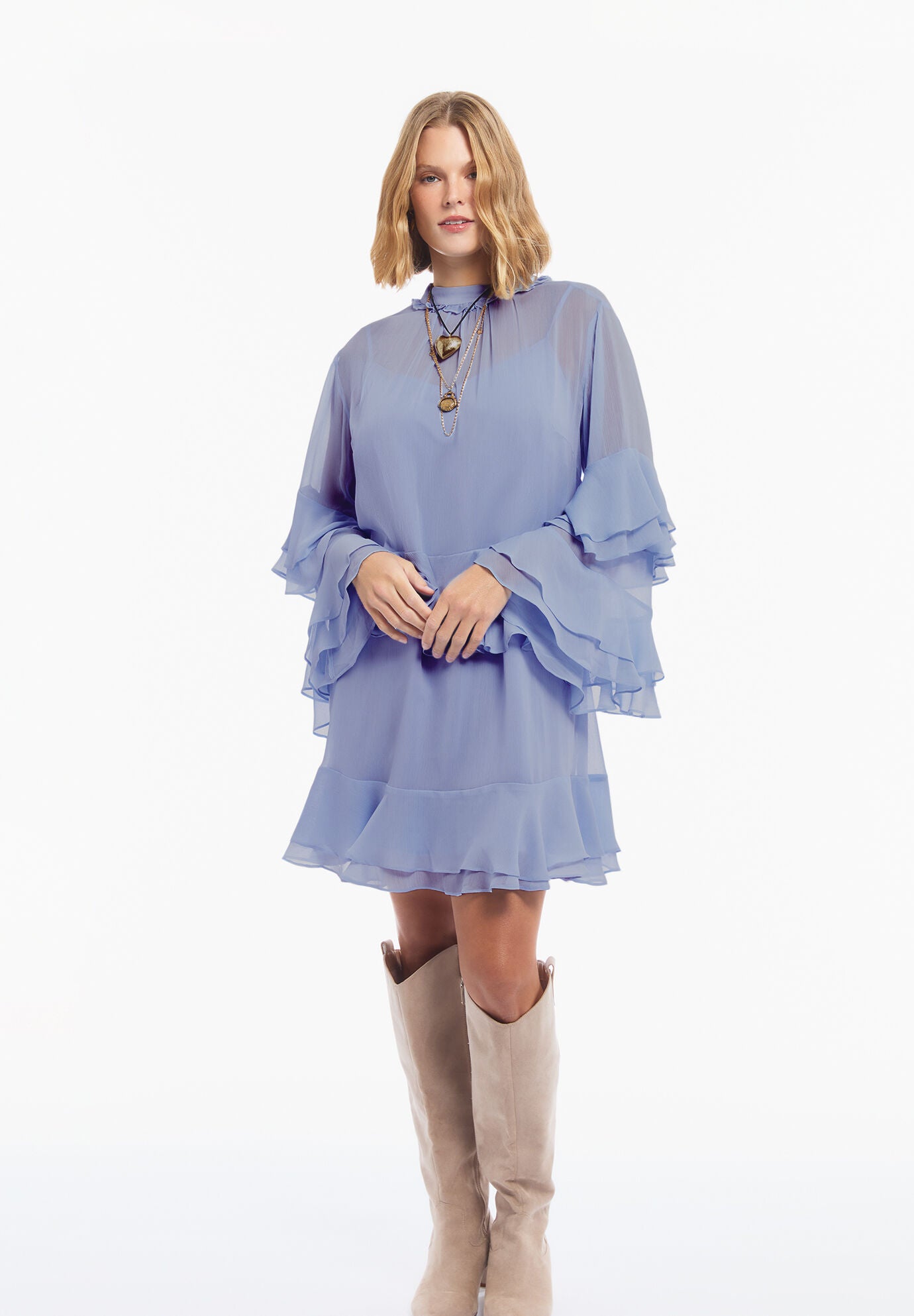 Ruffled Chiffon Mini Dress