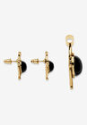 Yellow Gold Plated Antiqued 2 Piece Set Pendant (37mm) Oval Shaped Natural Black Onyx, , on-hover image number null