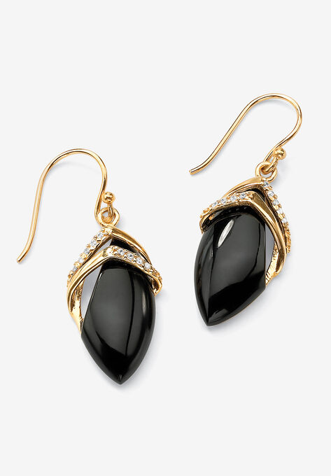 Gold-Plated Onyx & Cubic Zirconia Drop Earrings, GOLD, hi-res image number null