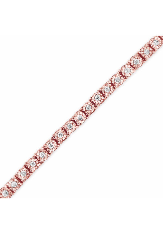 Rose Gold Plated Sterling Silver Miracleset Diamond Round Faceted Bezel Tennis Bracelet 7 inches, , alternate image number null