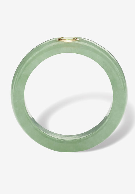 10K Yellow Gold Genuine Peridot And Green Genuine Jade Bezel Set Ring, , on-hover image number null