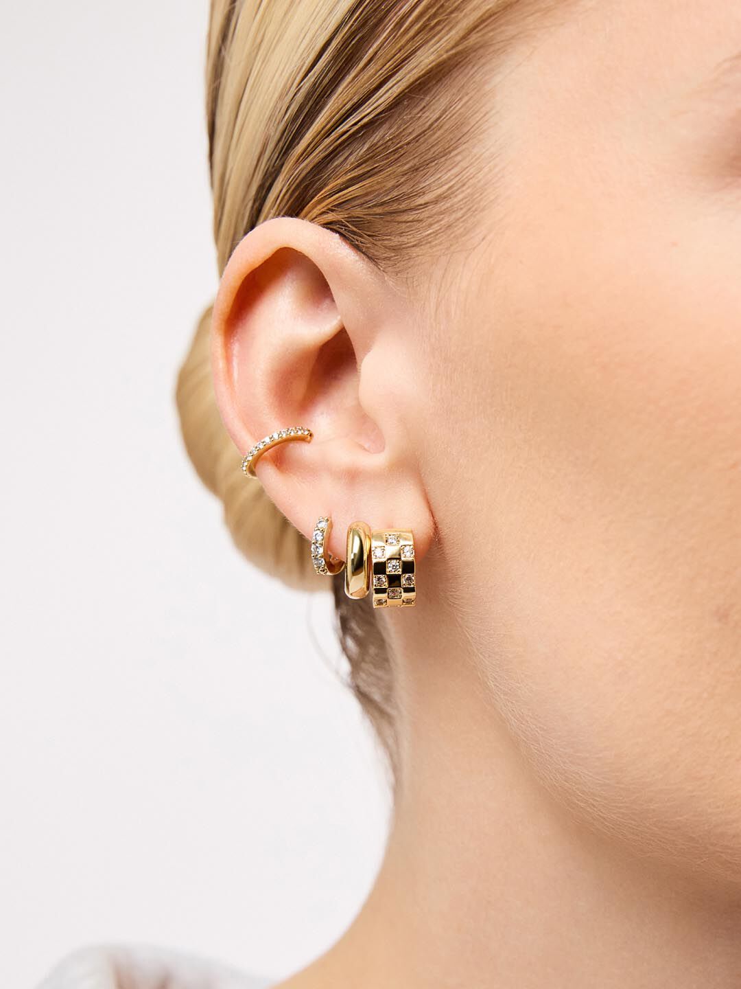 Suzanne Huggie Hoop Earrings, GOLD, alternate image number 1