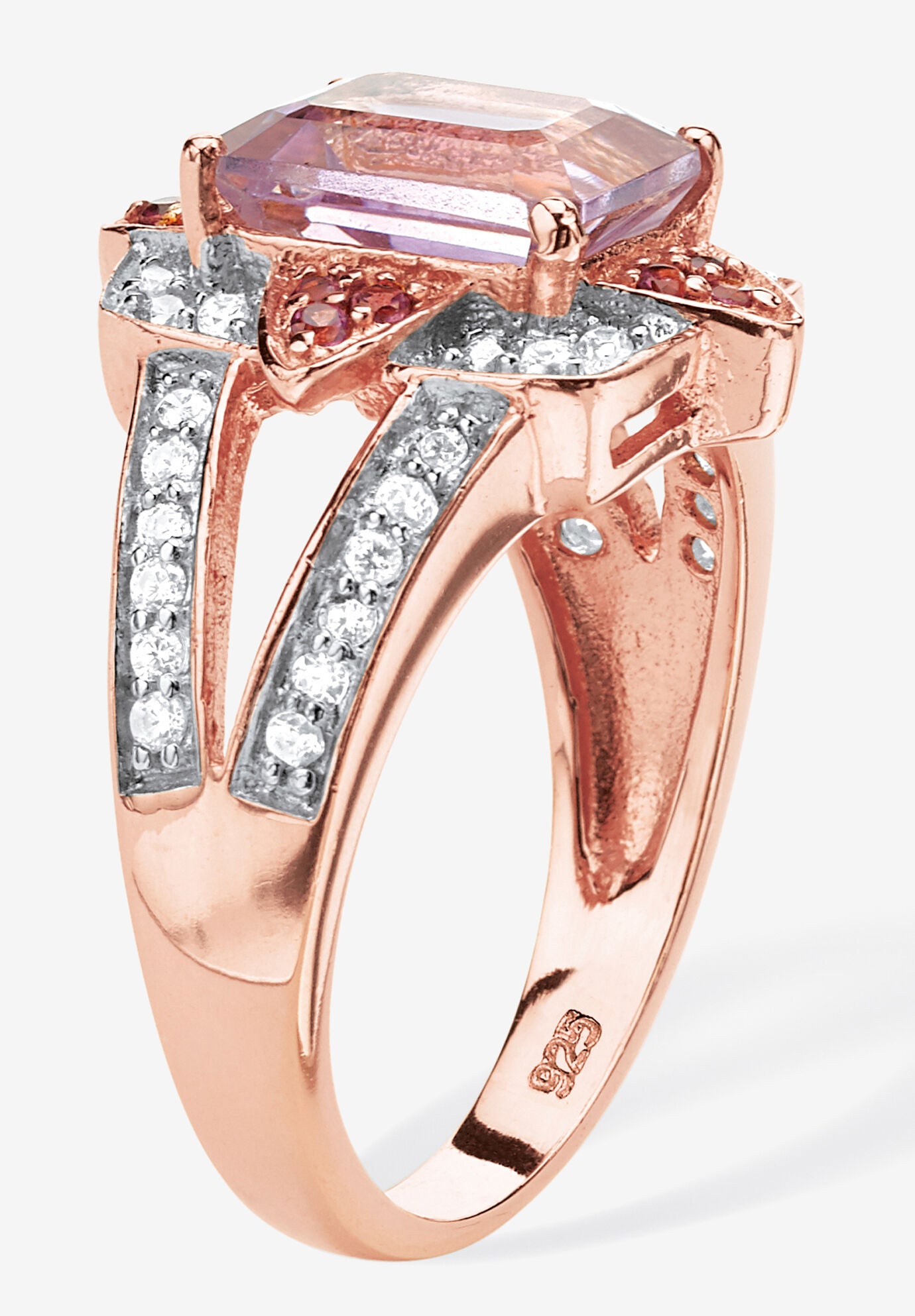 2.93 Tcw Genuine Amethyst 18K Rose Gold-Plated Sterling Silver Ring, , on-hover image number 1