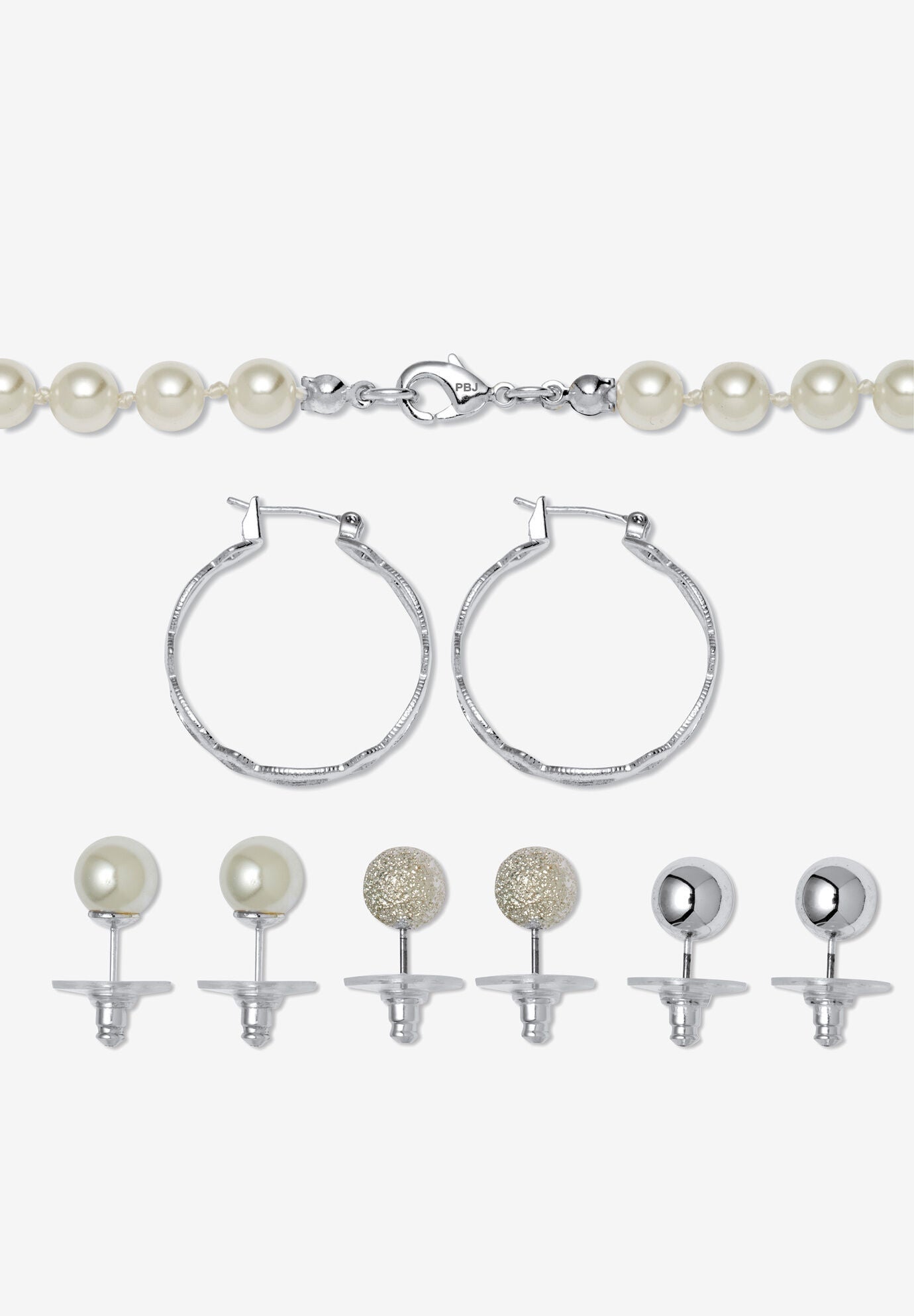 Simulated Pearl Silvertone Endless Necklace And Earrings Set, 70 Inches, , alternate image number 6