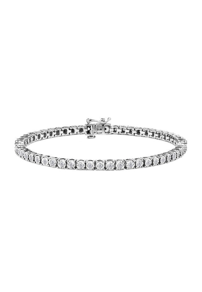 Sterling Silver Miracleset Diamond Round Faceted Bezel Tennis Bracelet 6 inches, WHITE, hi-res image number null