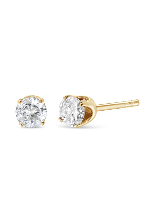 Round Brilliantcut Diamond Yellow Gold Classic 4Prong Solitaire Stud Earrings, YELLOW GOLD, hi-res image number null