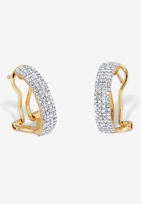Yellow Gold-Plated Demi Hoop Earrings with Genuine Diamond Accents, DIAMOND, hi-res image number null