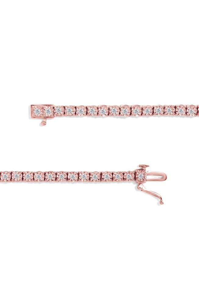 Rose Gold Plated Sterling Silver Miracleset Diamond Round Faceted Bezel Tennis Bracelet 7 inches, , alternate image number null