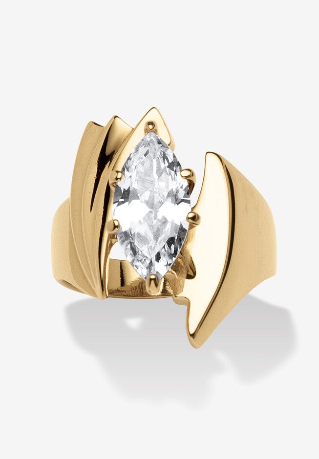 2.48 Tcw Marquise-Cut Cubic Zirconia Angled Ring Gold Ion Plated, GOLD, hi-res image number 0