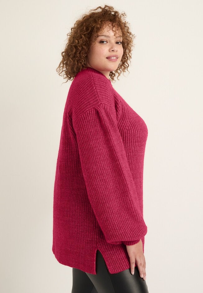 Puff-Sleeve Mockneck Sweater, , alternate image number null