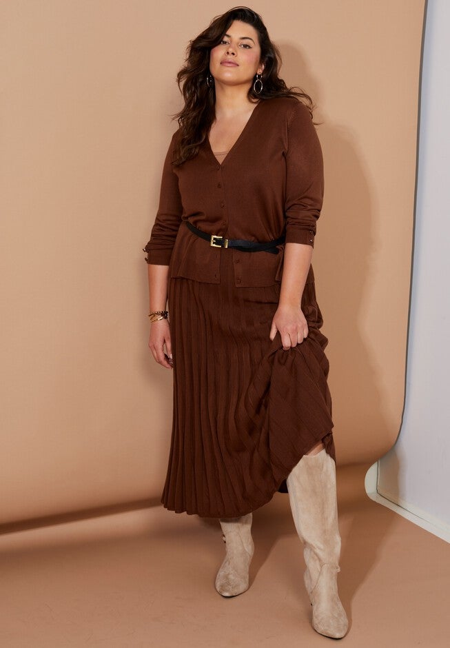Button-Sleeve Cardigan, COCOA BROWN, hi-res image number null