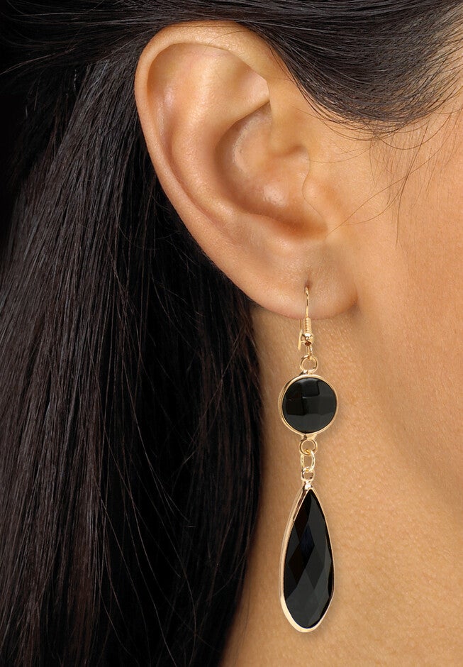 Black Crystal Goldtone Drop Earrings, 53X12Mm, , alternate image number null
