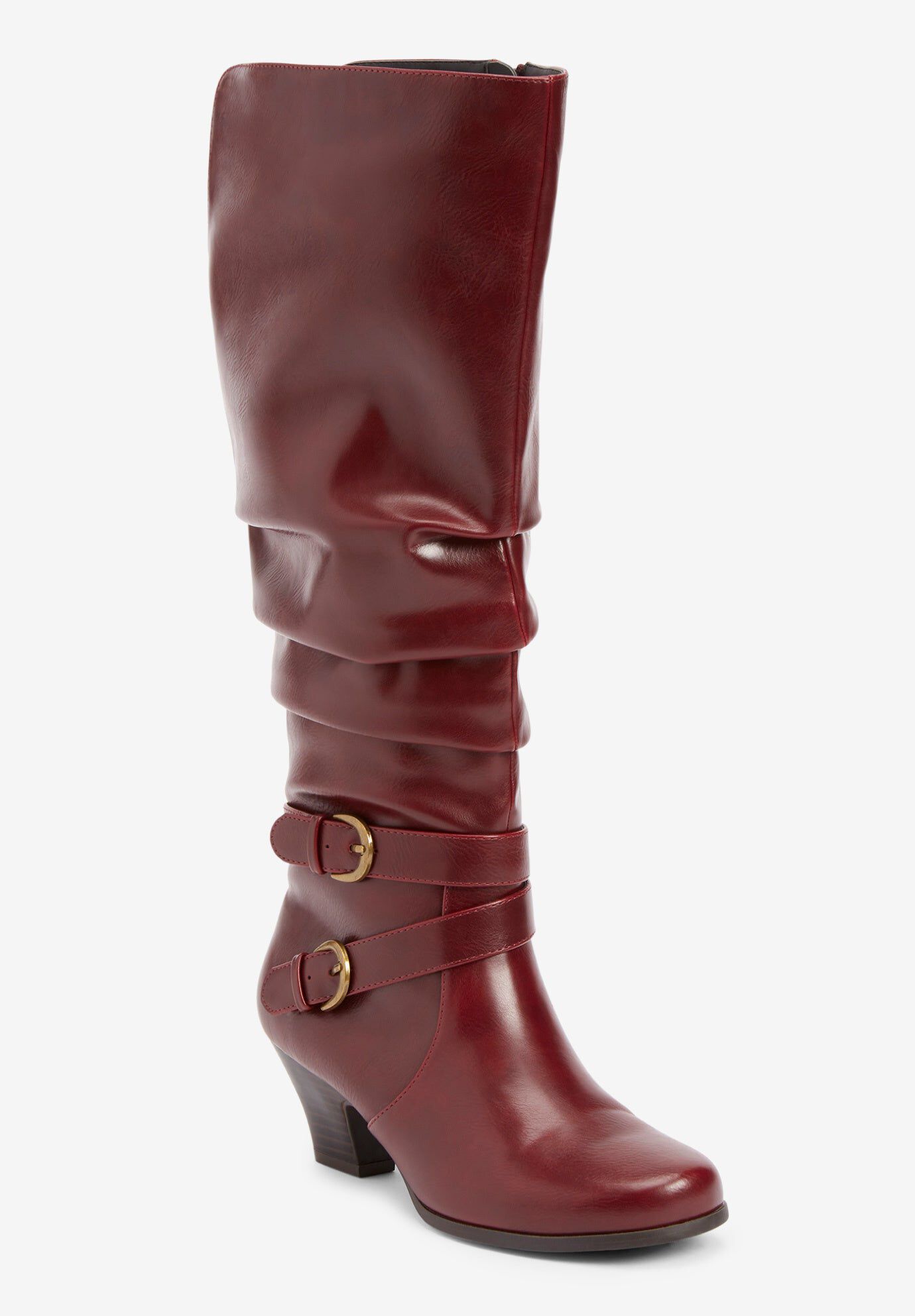 VANGELO Women Boot HF9423W Knee High Dress Boot Bordo Red Wide Calf