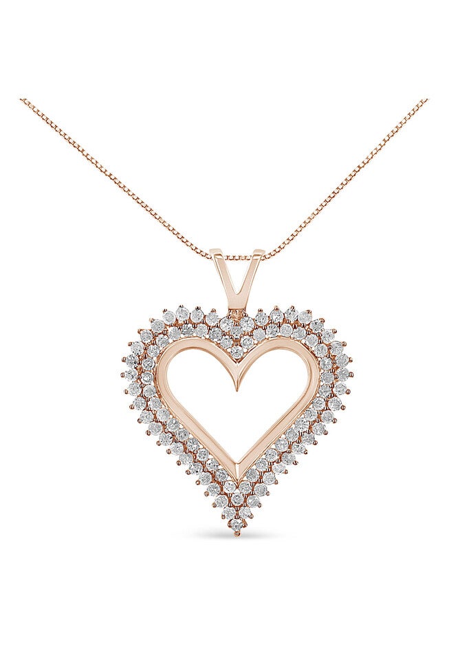 Rose Gold Plated Sterling Silver 1.00 Cttw Diamond Heart Pendant Necklace, ROSE GOLD, hi-res image number null