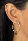 Goldtone Charm Hoop Earrings (32mm) Round Simulated Birthstone, , alternate image number null