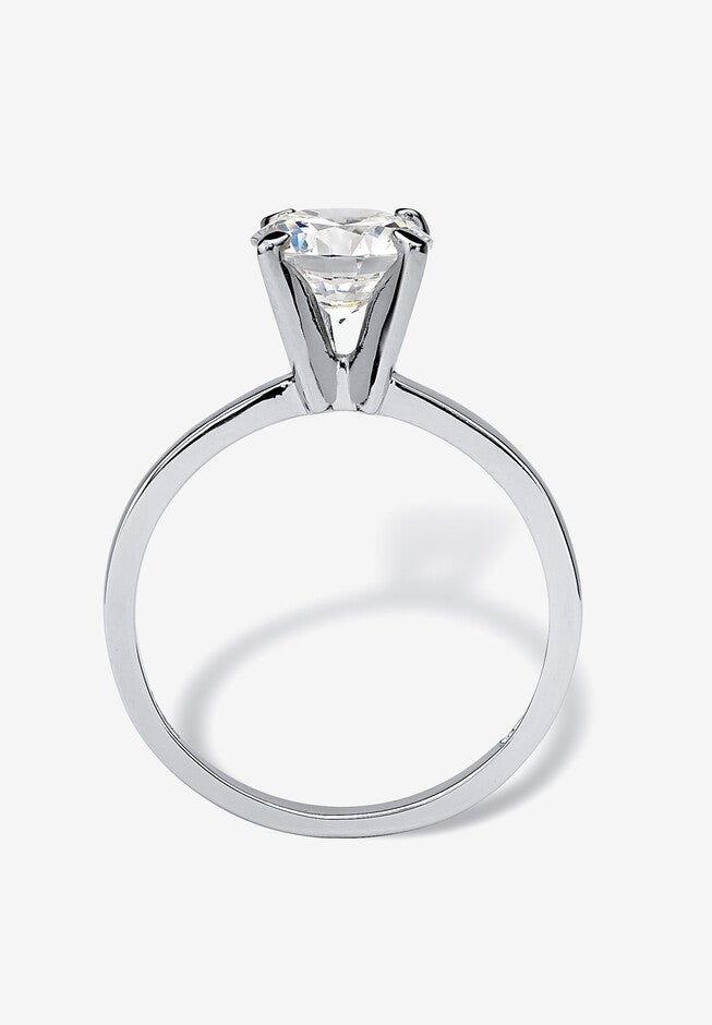 2 Tcw Round Cubic Zirconia Solitaire Ring In .925 Sterling Silver, , on-hover image number null