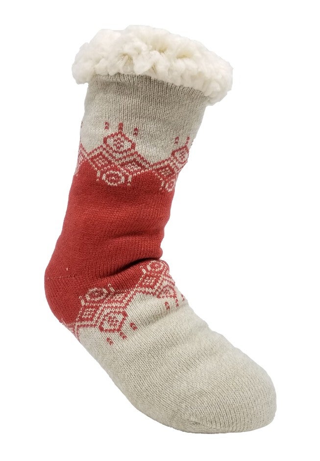 Colorblock Pattern Slipper Socks, RED, hi-res image number null