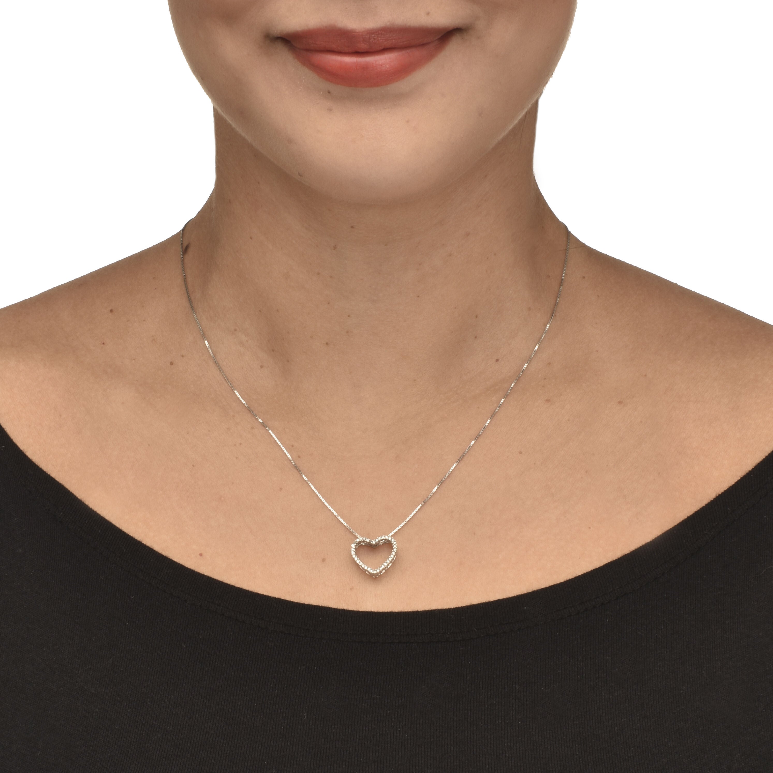 .21 TCW Diamond Sterling Silver Heart Pendant and Chain 18 Inches, WHITE, alternate image number 2