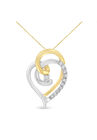 Yellow And White Gold Diamond Accent Open Double Heart Spiral Curl Pendant Necklace, YELLOW WHITE GOLD, hi-res image number null