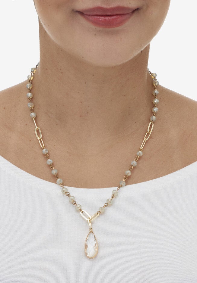 Crystal Goldtone Drop Necklace And Crystal Earrings, 2-Piece Set, , alternate image number null