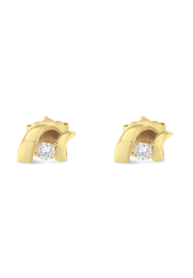 Yellow Gold Round Brilliantcut Diamond Espira Swirls Solitaire Push Back Stud Earrings, , alternate image number 2