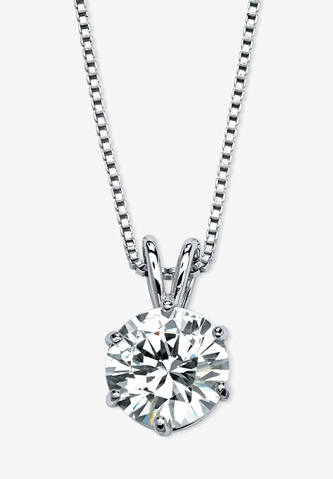 Platinum over Sterling Silver Solitaire Pendant Cubic Zirconia 18", SILVER, hi-res image number null