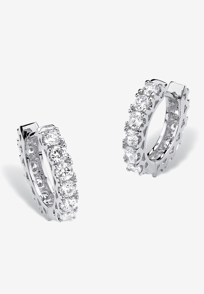 2.40 Tcw Cubic Zirconia Silvertone Hoop Earrings With Surgical Steel Posts (.5 inches), SILVER, hi-res image number null