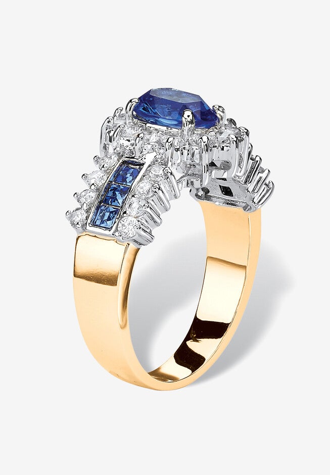 .82 Tcw Blue Crystal And Cz Gold-Plated Ring, , on-hover image number null