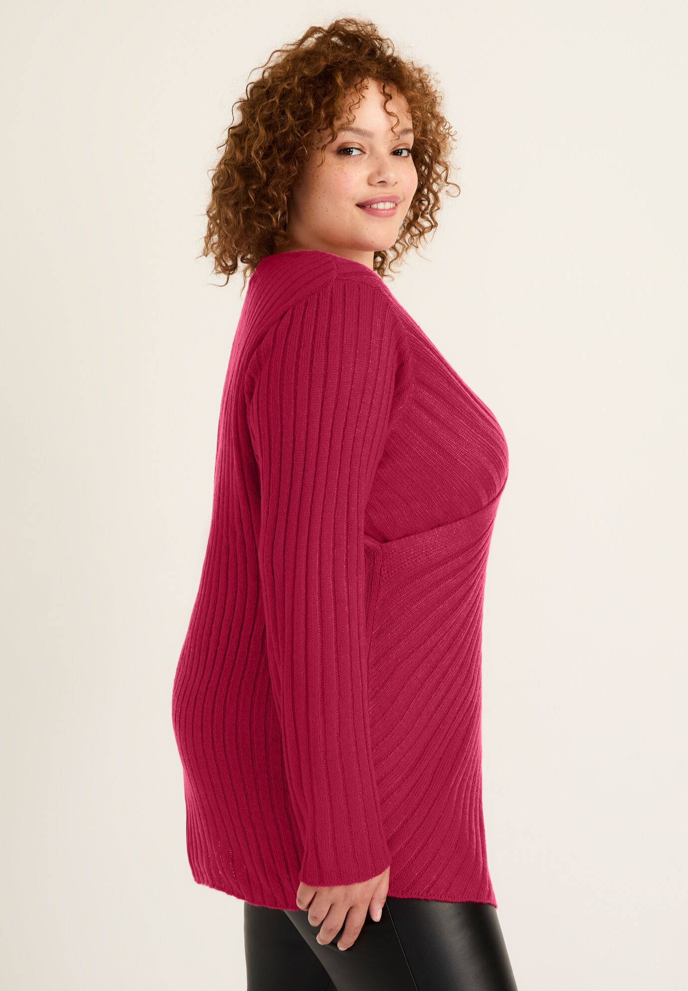 Crossover Sweater with Side Slits - Acrylic Pullover, Ivory | Ellos