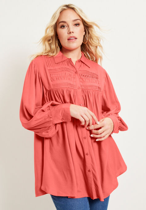 Pintuck Tunic, SUNSET CORAL, hi-res image number null