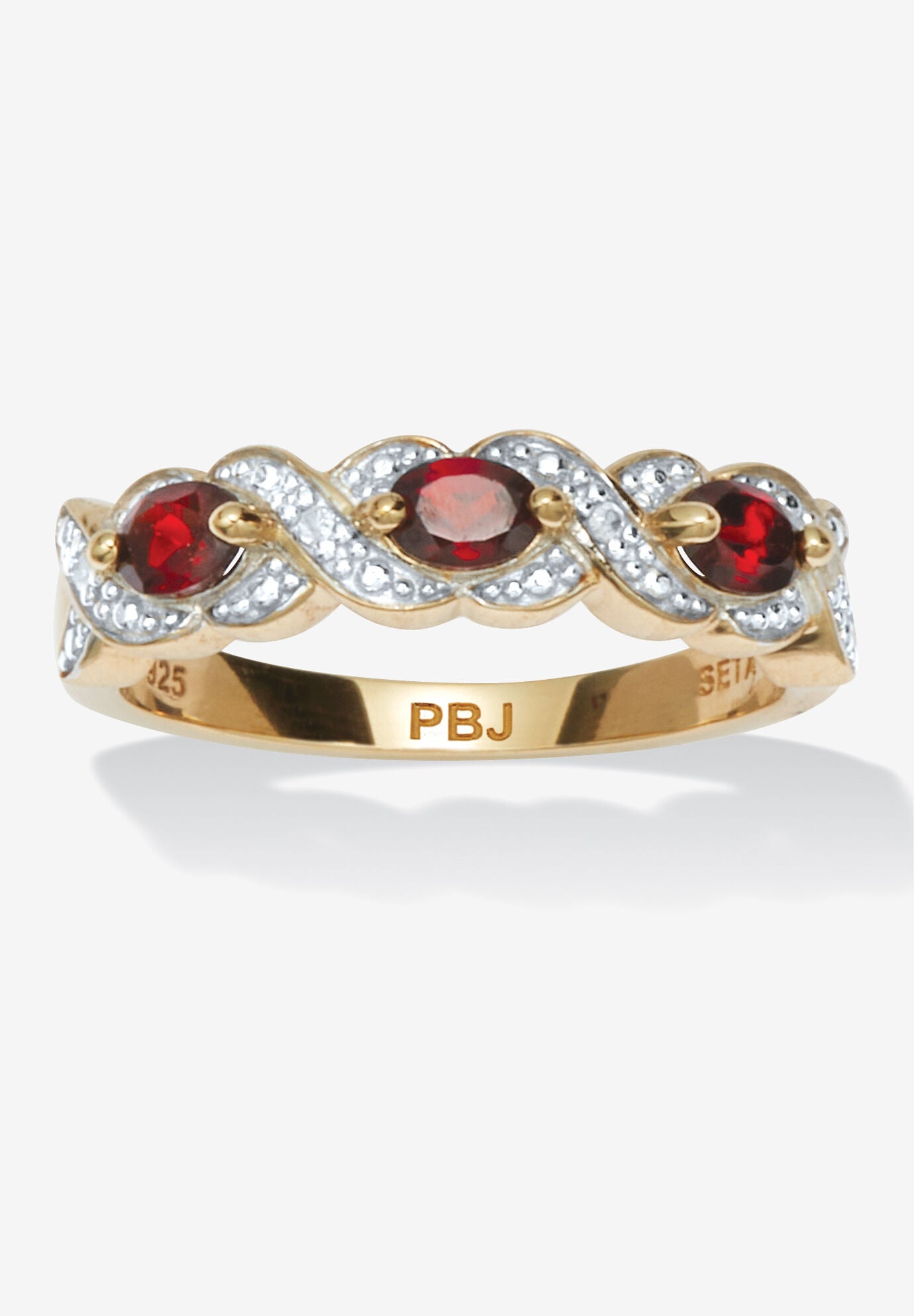 .74 Tcw Oval Genuine Garnet Diamond Accent 18K Gold-Plated Sterling Silver Ring, RED, hi-res image number 0