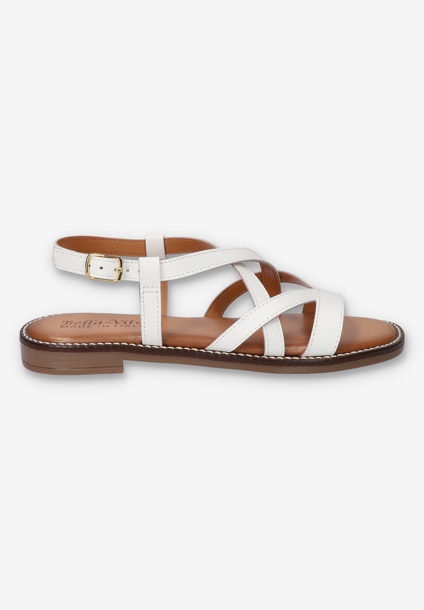 Tya-Italy Flat Sandal, WHITE LEATHER, alternate image number 2