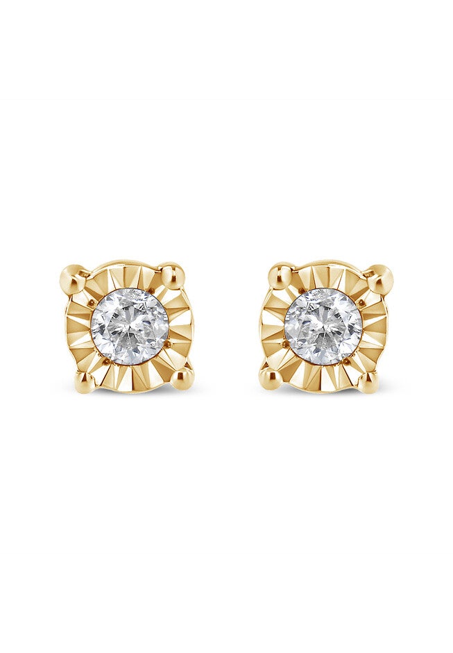 Yellow Gold Plated Sterling Silver Round Brilliantcut Diamond Miracleset Stud Earrings, YELLOW GOLD, hi-res image number null